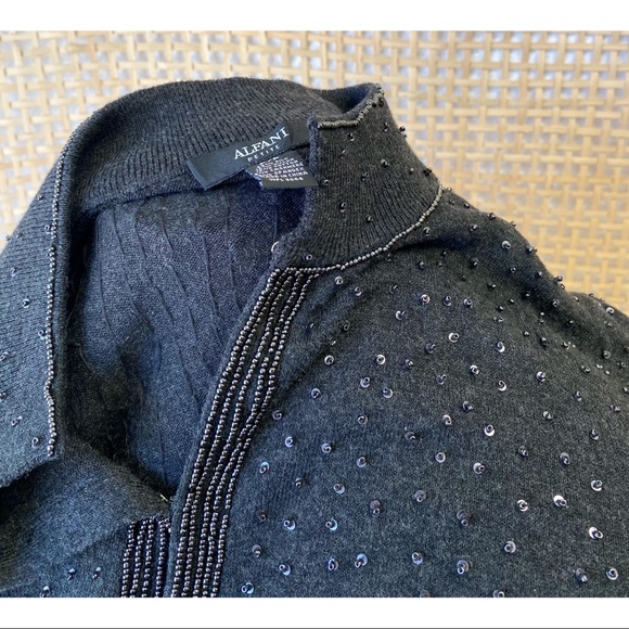 ALFANI Petite Charcoal Grey Beaded Cardigan. - Picture 6 of 8